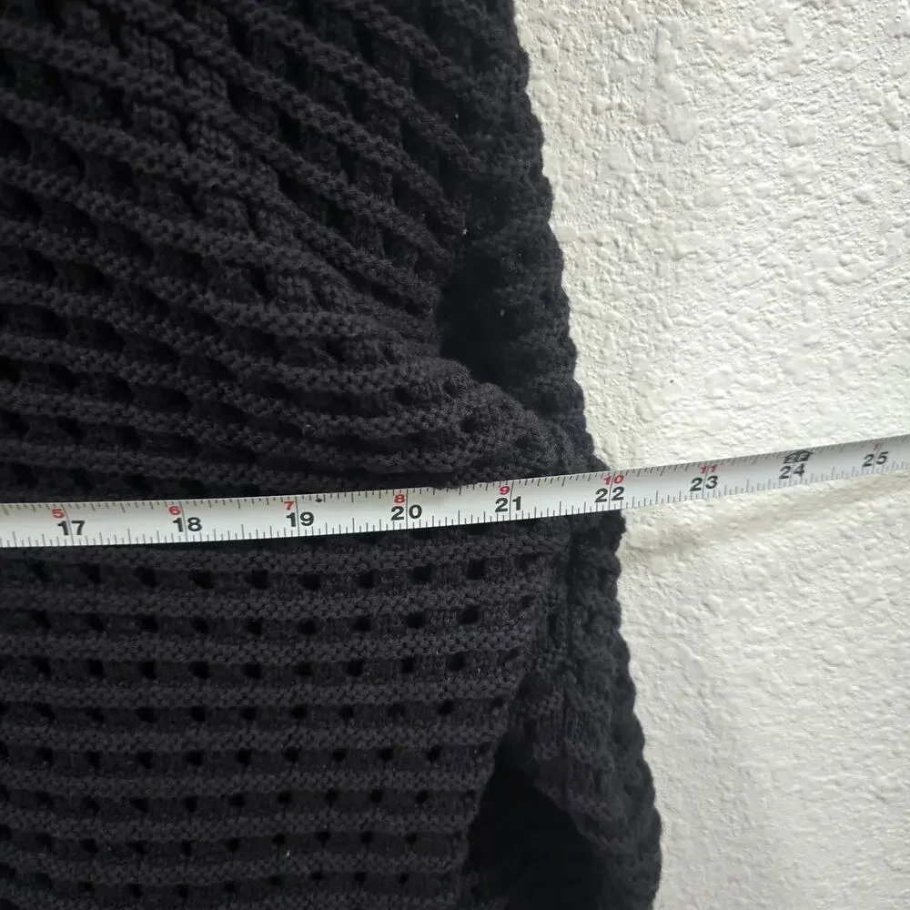 ZARA Mens Black Knit Hoodie Sweater Waffle Open Weave Cotton Pullover Size M - Picture 11 of 11